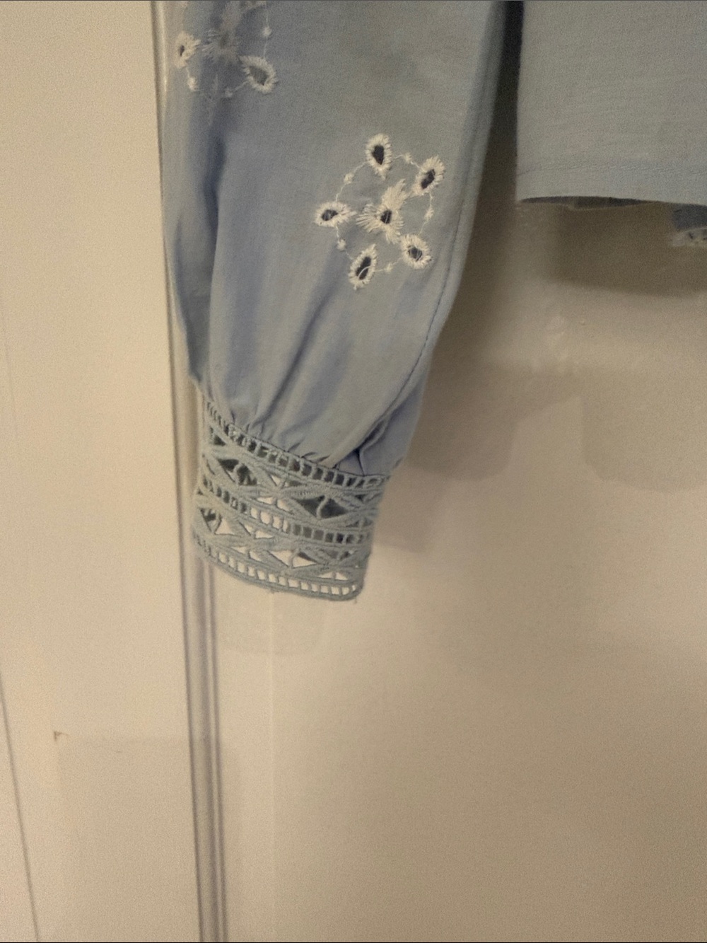 Sezane Pale Blue Eyelet Ruffle Button-Down Shirt - Picture 4 of 5